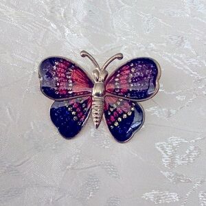 Beautiful Vintage Purple, Red and Gold Glitter Butterfly Brooch